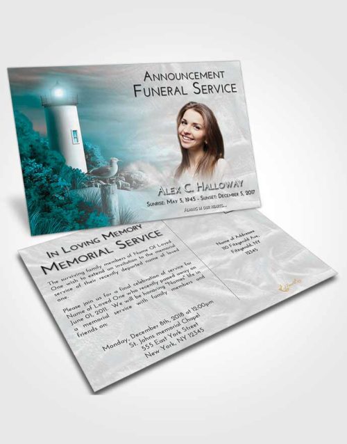 Funeral Announcement Card Template Loving Embrace Lighthouse Mystery