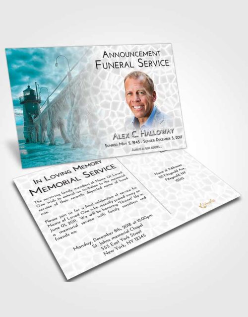 Funeral Announcement Card Template Loving Embrace Lighthouse Tranquility