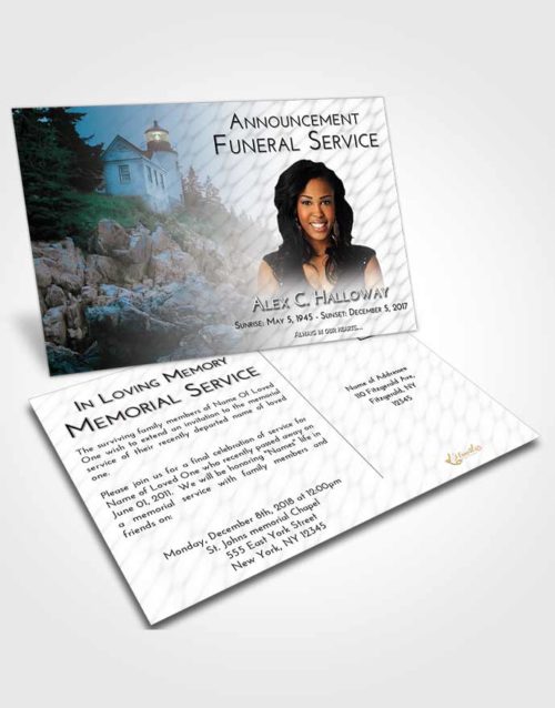 Funeral Announcement Card Template Loving Embrace Lighthouse on the Rocks