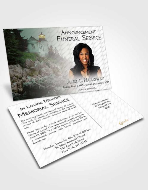 Funeral Announcement Card Template Loving Lighthouse on the Rocks