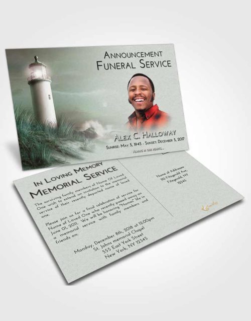 Funeral Announcement Card Template Morning Lighthouse Serenity