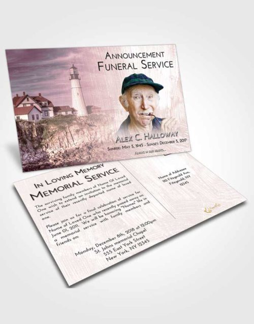 Funeral Announcement Card Template Pink Serenity Lighthouse Journey