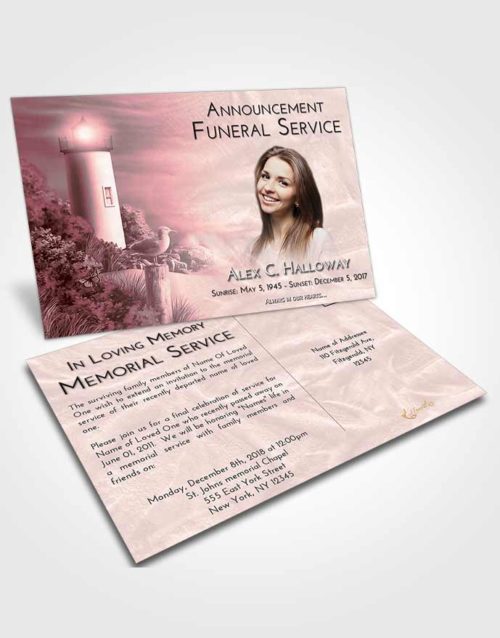 Funeral Announcement Card Template Pink Serenity Lighthouse Mystery