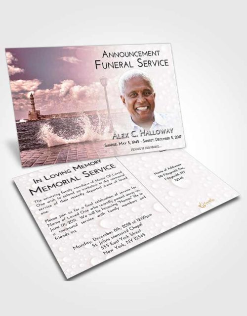 Funeral Announcement Card Template Pink Serenity Lighthouse in the Tides