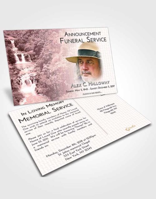 Funeral Announcement Card Template Pink Serenity Waterfall Liberty
