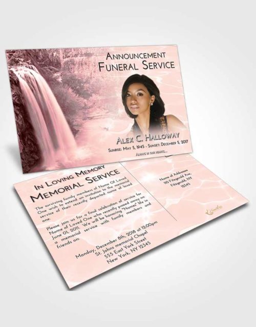 Funeral Announcement Card Template Pink Serenity Waterfall Serenity