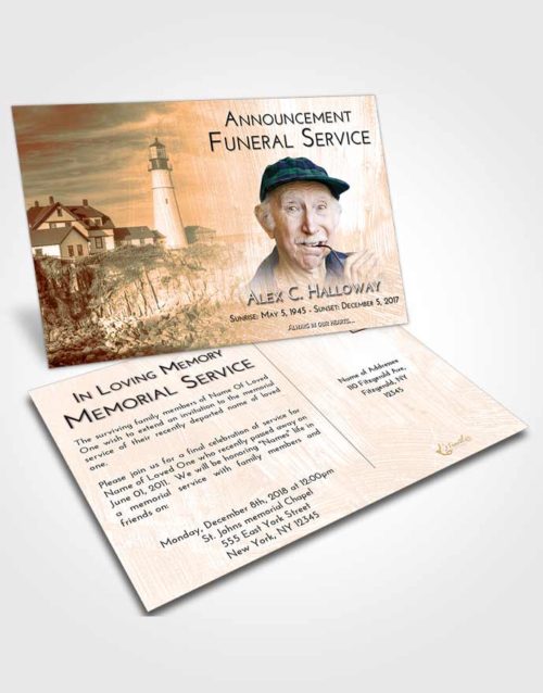 Funeral Announcement Card Template Soft Dusk Lighthouse Journey
