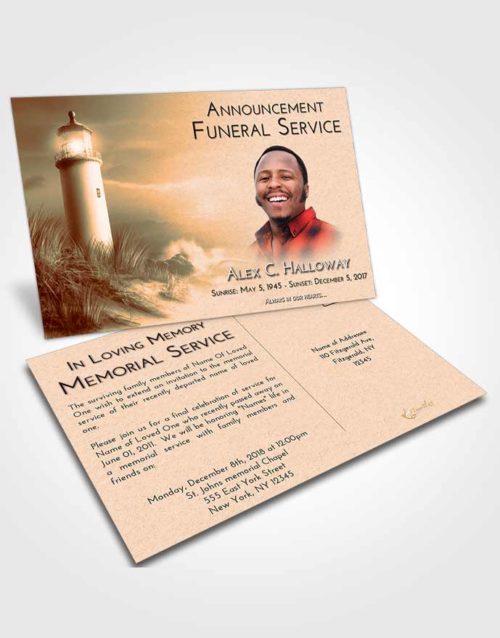 Funeral Announcement Card Template Soft Dusk Lighthouse Serenity