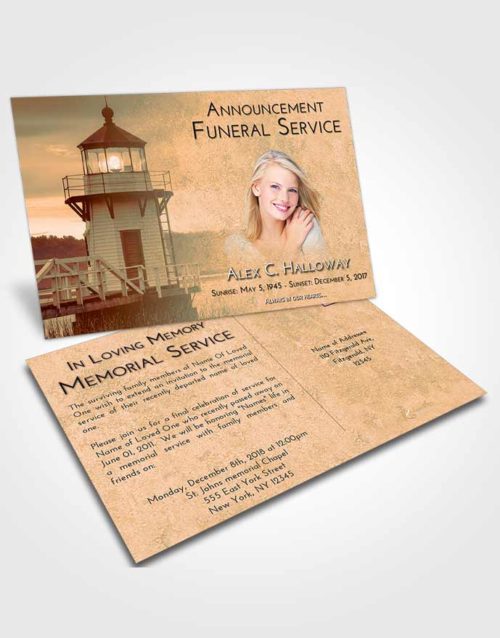 Funeral Announcement Card Template Soft Dusk Lighthouse Surprise