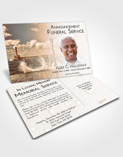 Funeral Announcement Card Template Soft Dusk Lighthouse in the Tides