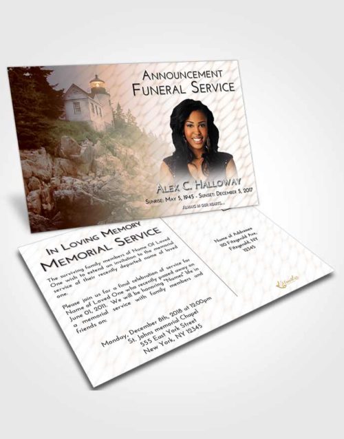 Funeral Announcement Card Template Soft Dusk Lighthouse on the Rocks
