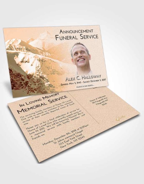 Funeral Announcement Card Template Soft Dusk Snowy Mountains