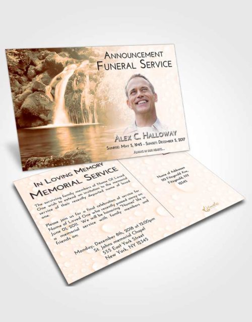Funeral Announcement Card Template Soft Dusk Waterfall Paradise