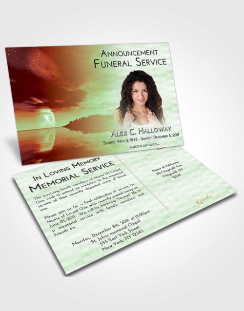 Funeral Announcement Card Template Strawberry Mist Illuminated Evening