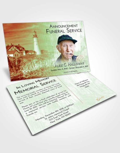 Funeral Announcement Card Template Strawberry Mist Lighthouse Journey