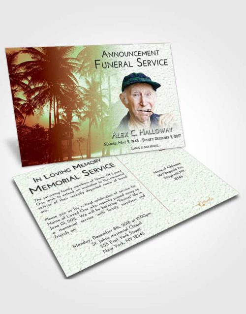 Funeral Announcement Card Template Strawberry Mist Palm Paradise