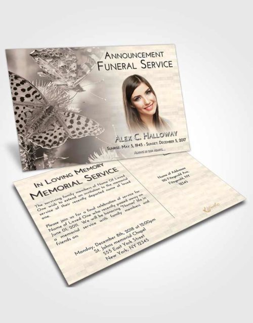 Funeral Announcement Card Template Tranquil Butterfly Peace