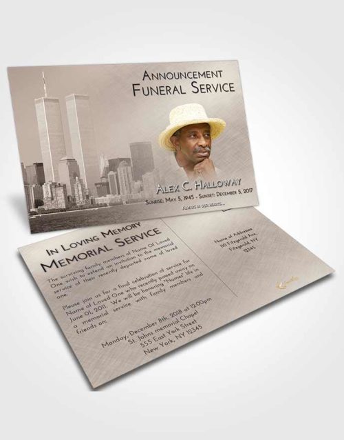 Funeral Announcement Card Template Tranquil Cityscape