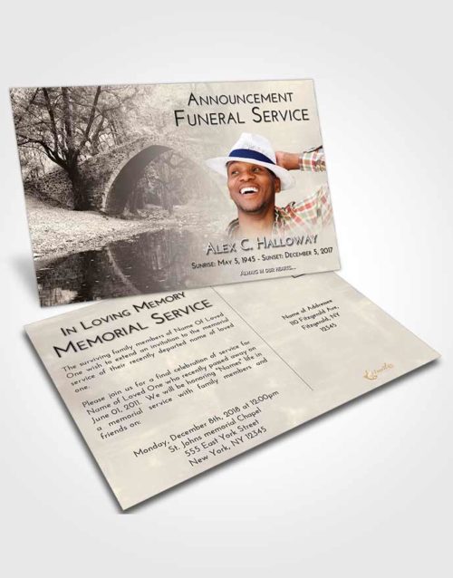 Funeral Announcement Card Template Tranquil Forest Bridge