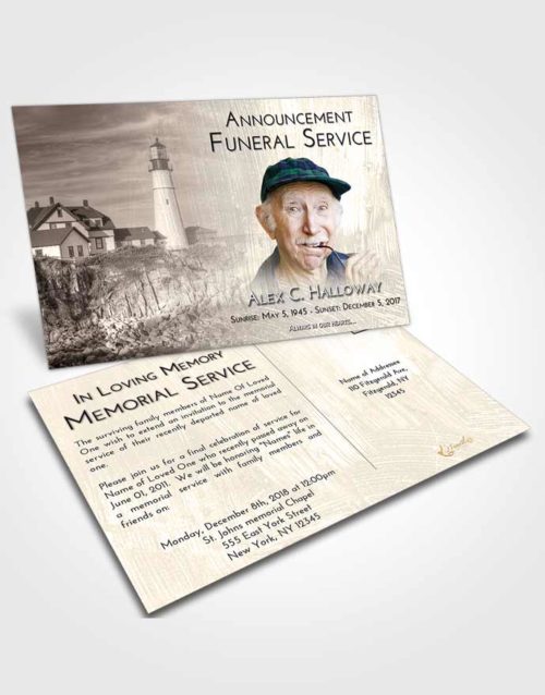 Funeral Announcement Card Template Tranquil Lighthouse Journey
