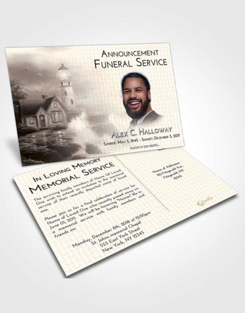 Funeral Announcement Card Template Tranquil Lighthouse Lookout