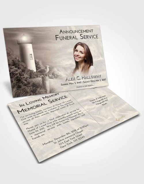 Funeral Announcement Card Template Tranquil Lighthouse Mystery