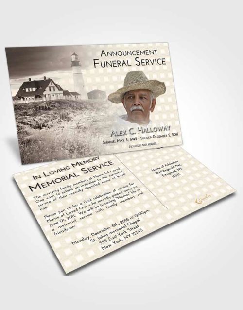 Funeral Announcement Card Template Tranquil Lighthouse Secret