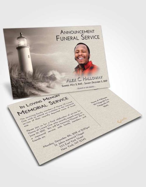 Funeral Announcement Card Template Tranquil Lighthouse Serenity