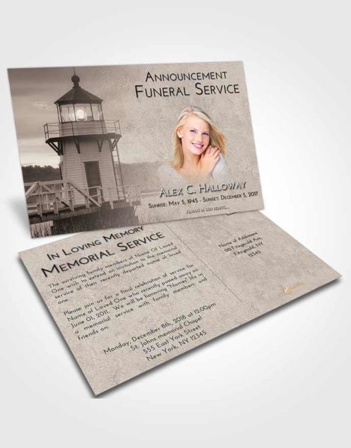 Funeral Announcement Card Template Tranquil Lighthouse Surprise