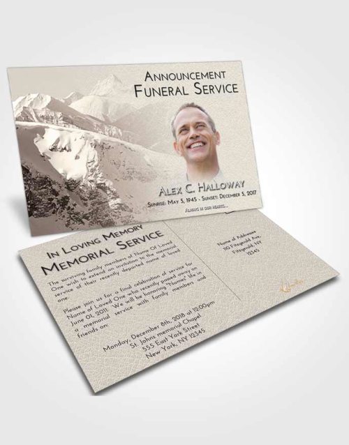 Funeral Announcement Card Template Tranquil Snowy Mountains