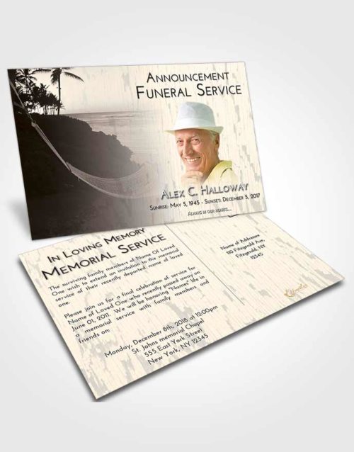 Funeral Announcement Card Template Tranquil Sunset in a Hammock