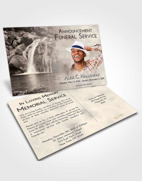 Funeral Announcement Card Template Tranquil Waterfall Clarity