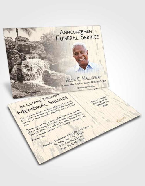 Funeral Announcement Card Template Tranquil Waterfall Masterpiece