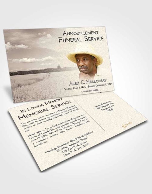 Funeral Announcement Card Template Tranquil Wheat Serenity