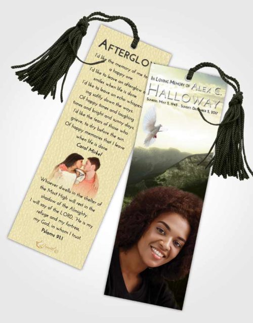 Funeral Bookmark Template At Dusk Graceful Mountains