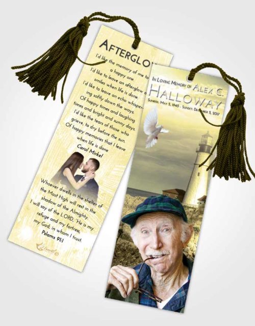 Funeral Bookmark Template At Dusk Lighthouse Journey
