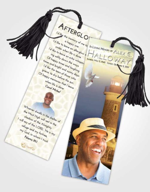 Funeral Bookmark Template At Dusk Lighthouse Majesty