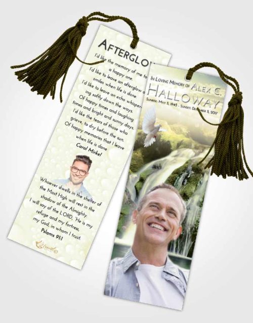 Funeral Bookmark Template At Dusk Waterfall Paradise