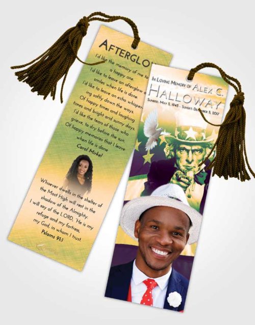 Funeral Bookmark Template Emerald Serenity Uncle Sam