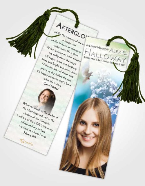 Funeral Bookmark Template Emerald Sunrise Colorful Spring