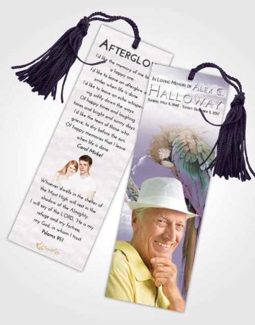 Funeral Bookmark Template Evening Magical Parrot