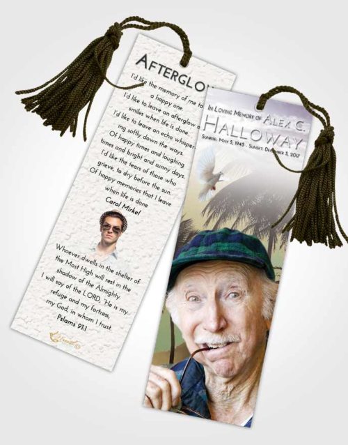 Funeral Bookmark Template Evening Palm Paradise