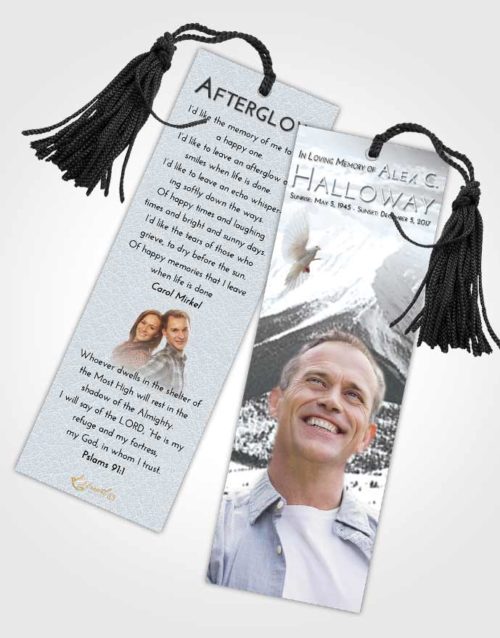 Funeral Bookmark Template Freedom Snowy Mountains