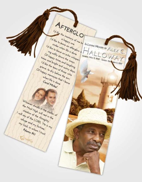 Funeral Bookmark Template Golden Lighthouse Laughter