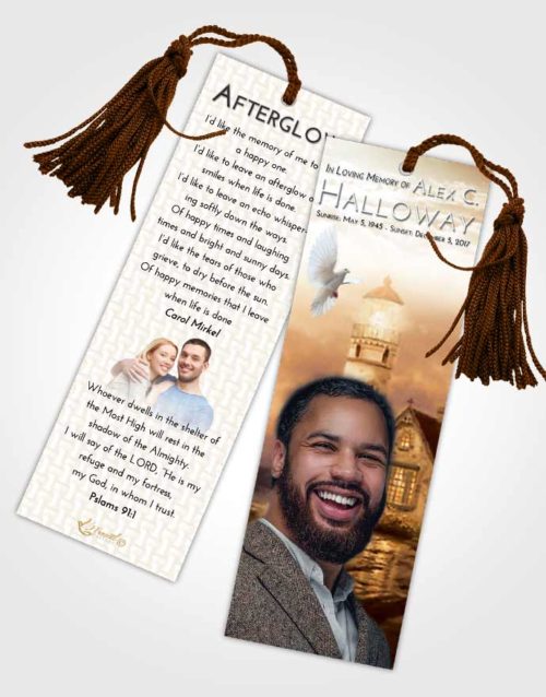 Funeral Bookmark Template Golden Lighthouse Lookout