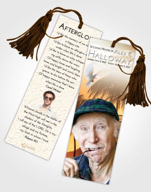 Funeral Bookmark Template Golden Palm Paradise