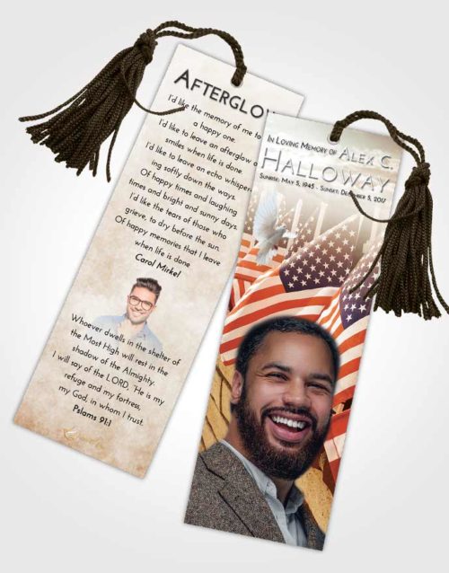 Funeral Bookmark Template Golden Peach American Victory