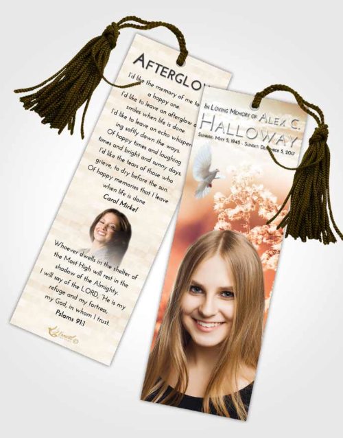 Funeral Bookmark Template Golden Peach Colorful Spring