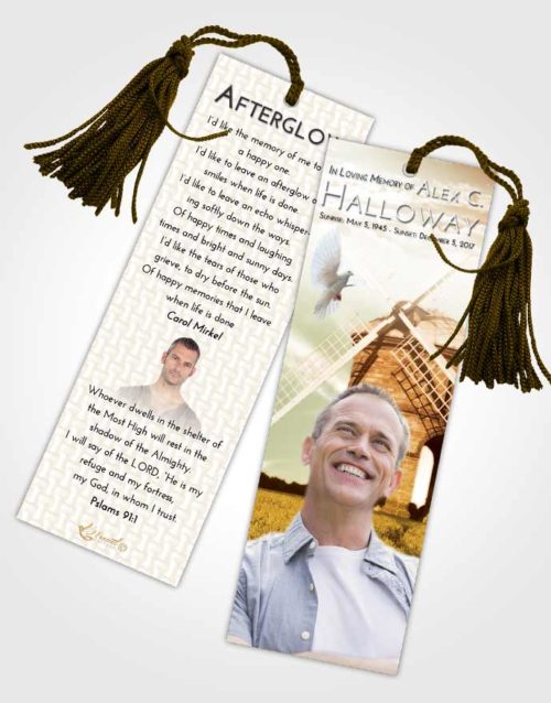 Funeral Bookmark Template Golden Windmill of Honor