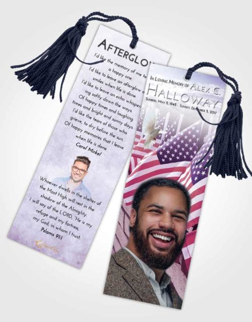 Funeral Bookmark Template Lavender Sunrise American Victory